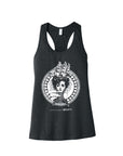 Illustration of classical nautical themes in white ink on a grey racerback tank. Art by Sam Enlow.