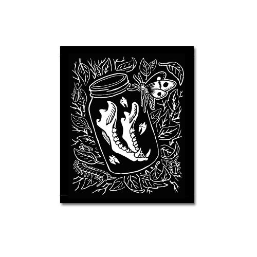 Jaw Bone in Jar Canvas Patch Print Ritual
